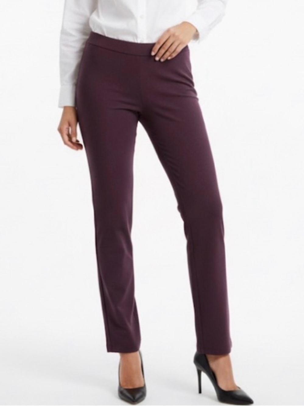 NYDJ Faux Suede Pull On Pants Stretch Eggplant Purple Size 12 Large